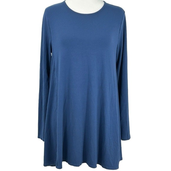 Eileen Fisher Blue Long Tunic Top Shirt Size Medium Long Sleeve Viscose Blend - Picture 1 of 16